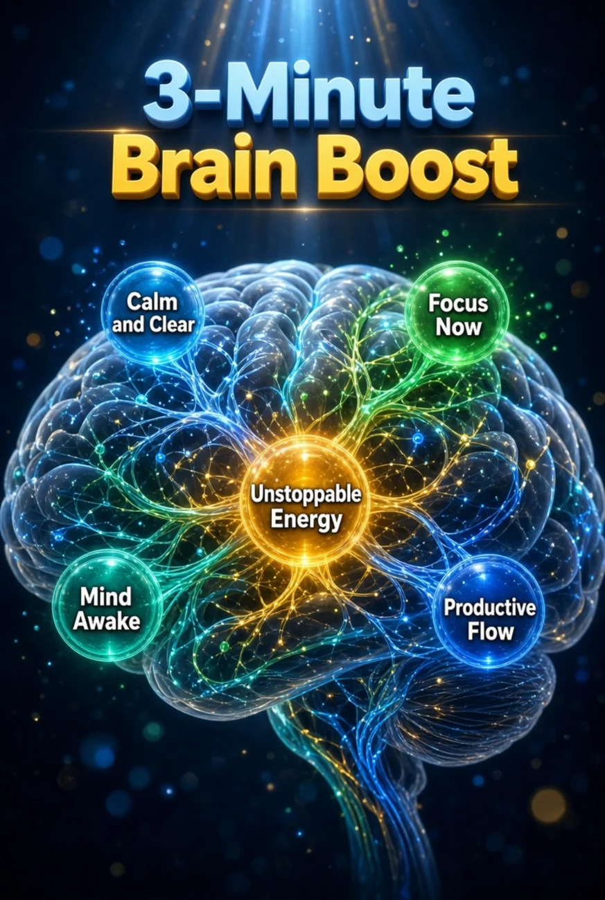 3-Minute Brain Boost affirmations cover with blue and gold brain imagery